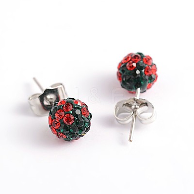 Polymer Clay Rhinestone Ball Stud Earrings EJEW-O041-02-1