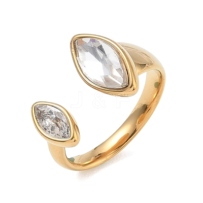304 Stainless Steel Pave Clear Cubic Zirconia Cuff Open Rings for Women RJEW-F207-03D-G-1