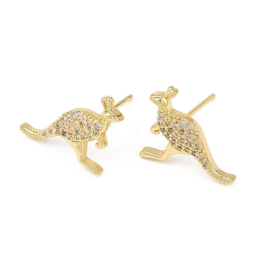 Brass Micro Pave Clear Cubic Zirconia Kangaroo Stud Earrings EJEW-F400-05G-1