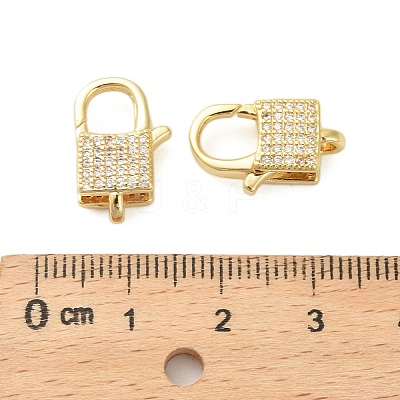 Square Brass Micro Pave Clear Cubic Zirconia Lobster Claw Clasps KK-I354-01G-06-1