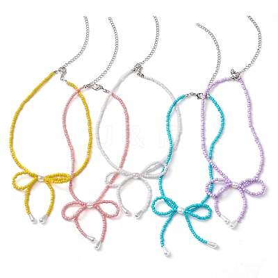 Bowknot 304 Stainless Steel Necklaces NJEW-JN04670-1