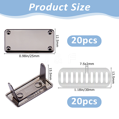 20Pcs Zinc Alloy Rectangle Bag Decorative Clasps PURS-FH0001-14B-1