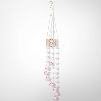 Flower Round Glass Beads Tassel Hanging Suncatchers for Window Garden Outdoor Decoration HJEW-WH20020-007B-1