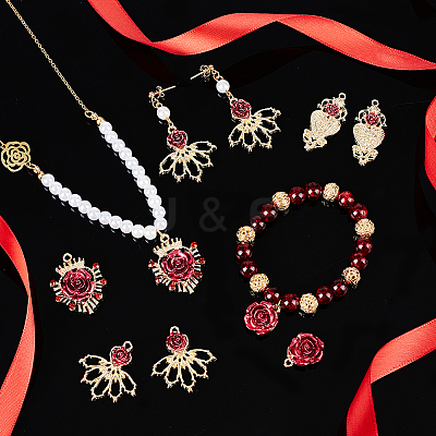 40Pcs 4 Style Heart & Crown & Leaf Alloy Pendant FIND-PH0010-79-1