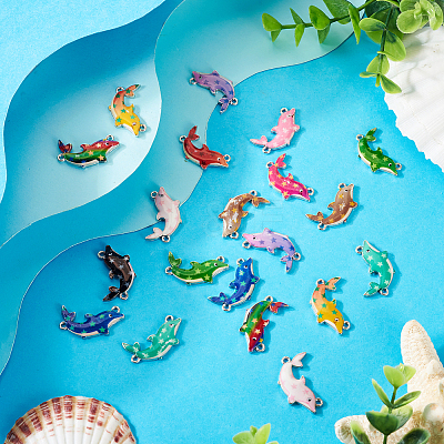 48Pcs 12 Colors Alloy Enamel Connector Charms ENAM-TA0001-60-1