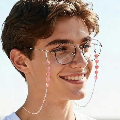 3Pcs 3 Colors Iron & Resin Heart Eyeglasses Chains AJEW-CN0007-85-1