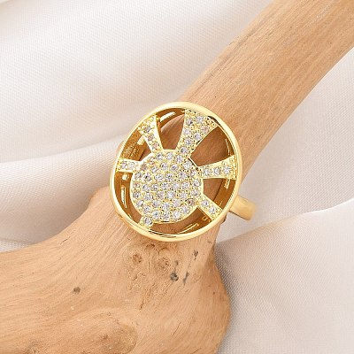 Rack Plating Brass Micro Pave Clear Cubic Zirconia Cuff Rings for Women RJEW-M028-110G-1