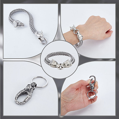 Wolf Alloy Wheat Chain Bracelets & Skull Stainless Steel Keychain Clasps Sets SJEW-GA0001-04-1