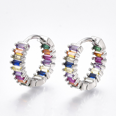 Brass Micro Pave Cubic Zirconia Huggie Hoop Earrings EJEW-S201-39P-1