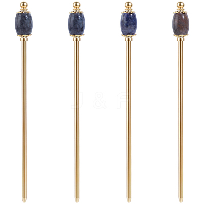 4Pcs 4 Styles Natural Sodalite & Natural Dragon Blood Jasper & Natural Indian Agate & Natural Larvikite & Brass Hair Sticks OHAR-ME00004-1