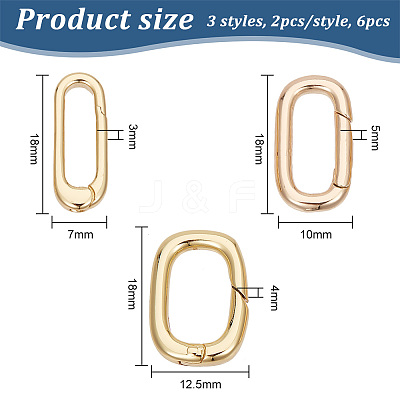 6Pcs 3 Styles Brass Spring Gate Rings KK-HY0003-60-1