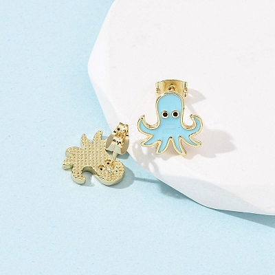 Brass Enamel Stud Earrings EJEW-B152-01G-01-1