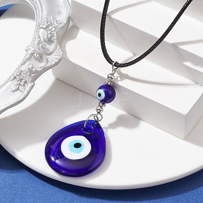 Lampwork Teardrop with Evil Eye Pendant Necklaces NJEW-JN04595-01-1