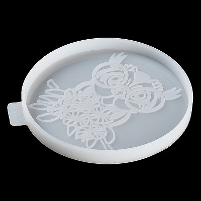 Flat Round with Owl & Flower DIY Cup Mat Silicone Molds SIL-F007-06B-1