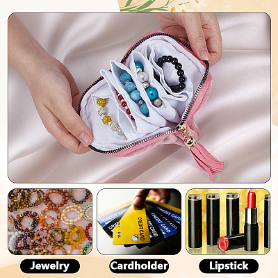 Cloth Jewelry Storage Zipper Bags with Tassel for Earrings Rings Bracelets Necklaces AJEW-WH0596-664D-1
