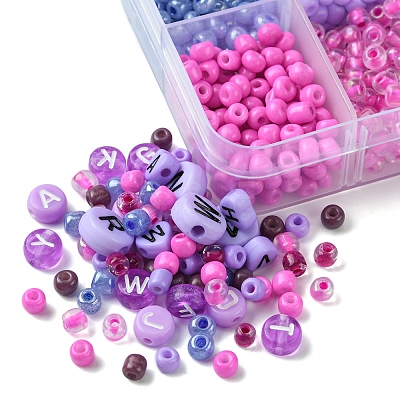 DIY Flat Round & Heart Acrylic & Glass Seed Beads Jewelry Making Findings Kits DIY-FS0006-43D-1