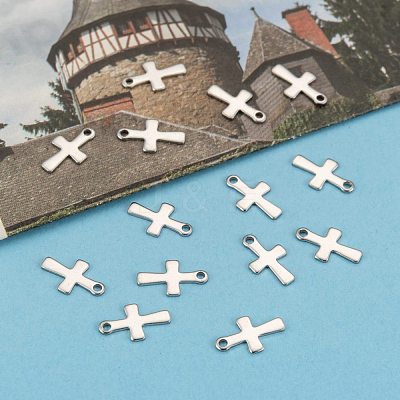 Tarnish Resistant Stainless Steel Tiny Cross Charms STAS-Q168-07-1