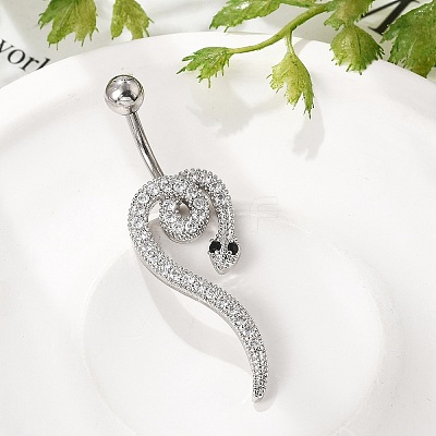 Alloy Rhinestone Snake Curved Barbell Belly Rings AJEW-R007-03P-02-1