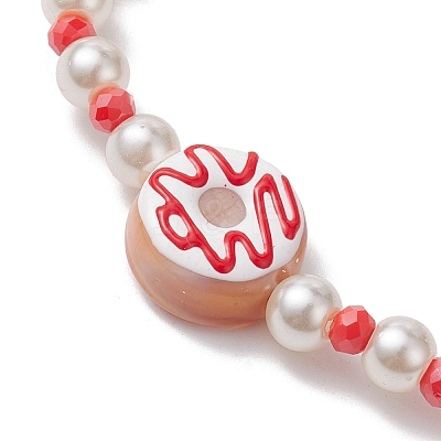 Lampwork Enamel Donut & Glass Beaded Stretch Bracelet BJEW-JB10132-1
