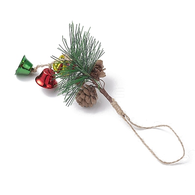 Iron Bell & Plastic Pine Cone Pendant Decorations HJEW-JM04392-1