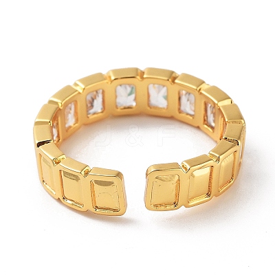 Rectangle Brass Micro Pave Cubic Zirconia Open Cuff Ring for Women RJEW-Z044-04G-03-1