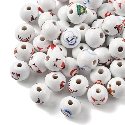 60Pcs 10 Styles Painted Natural Wood Round Beads WOOD-FS0002-46-1