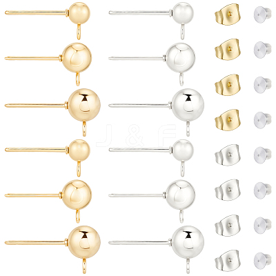 60Pcs 6 Styles 304 Stainless Steel Stud Earring Findings STAS-BBC0008-94-1