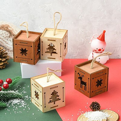 1 Set 6Pcs 2 Styles Christmas Square Splicing Wooden Ornament Mixed Colors ST-CJ0040-001-1