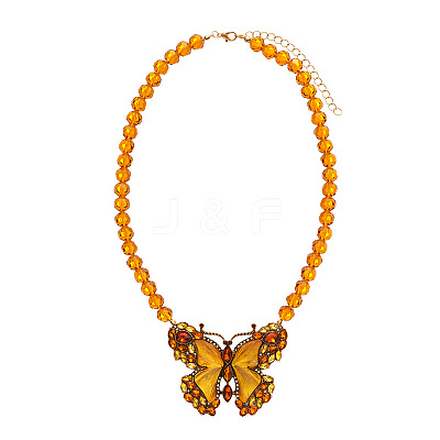 Alloy Topaz Rhinestone Butterfly Pendant Glass Beaded Necklaces for Women WGB9A43-02-1