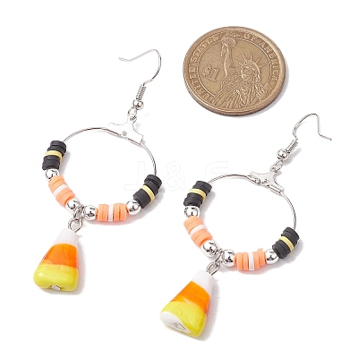 Halloween Candy Corn Handmade Lampwork & Polymer Clay Dangle Earrings for Women EJEW-JE05893-01-1