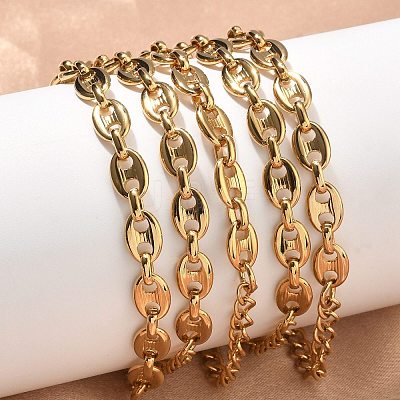 304 Stainless Steel Coffee Bean Chain Bracelets for Women BJEW-B169-02G-1