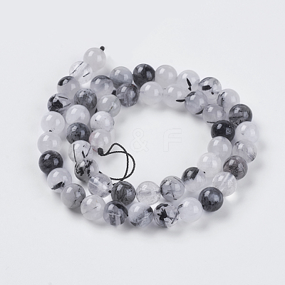 Natural Black Rutilated Quartz Beads Strands X-G-G448-8mm-13-1