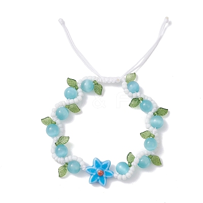 3Pcs Flower Handmade Porcelain and Cat Eye and Acrylic Beads Braided Bead Bracelets BJEW-TA00700-1
