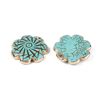 Dyed Synthetic Turquoise Flower Pendants TURQ-T004-25A-1