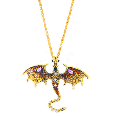 Alloy Enamel Dragon Pendant Necklaces NJEW-V005-01AG-03-1