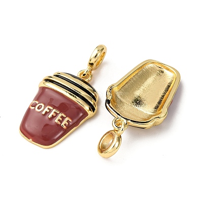Brass Brown Enamel European Dangle Charms KK-A265-02G-1