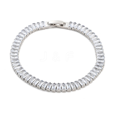 Brass Pave Clear Cubic Zirconia Rectangle Link Bracelets BJEW-B094-11B-P-1