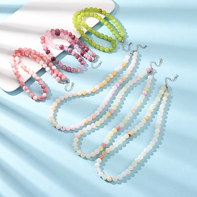 8MM Dyed Natural Green Jade Round Beaded Necklaces GG-CBAA808-04P-C-1