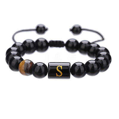 Adjustable Natural Tiger Eye and Glass Beaded Braided Bead Bracelets for Men Women FS-WGD7D76-19-1