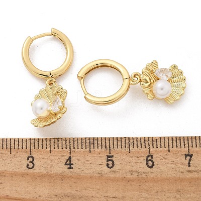 Shell Shape Brass Micro Pave Cubic Zirconia Hoop Earrings EJEW-M077-05G-1