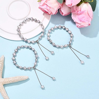 Adjustable Pearl and Brass Beaded Slider Bracelets BJEW-T022-15B-1