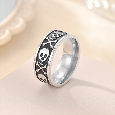 Retro 201 Stainless Steel Enamel Finger Rings for Men FS-WG366A7-03-1