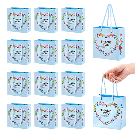 Heart Flower Thank You Printed Paper Storage Gift Tote Bags for Wedding Party Gift Wrapping Bags ABAG-WH0038-77B-1