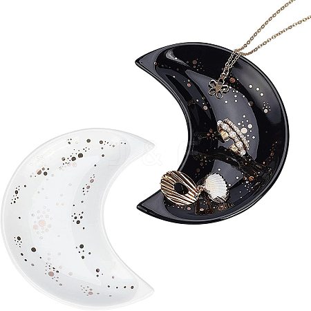 Ceramic Whiteware Moon Ring Holder DJEW-WH0011-34-1