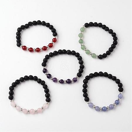 Natural Lava Rock Beaded Stretch Bracelets BJEW-JB02293-1