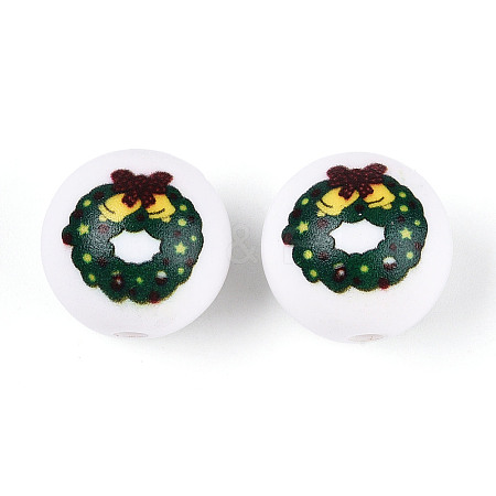 Christmas Printed Opaque Acrylic Round Beads OACR-T029-08E-1