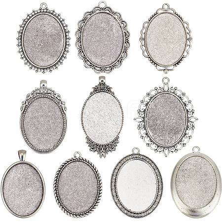 10Pcs 10 Styles Tibetan Style Alloy Pendant Cabochon Settings FIND-SP0002-50-1