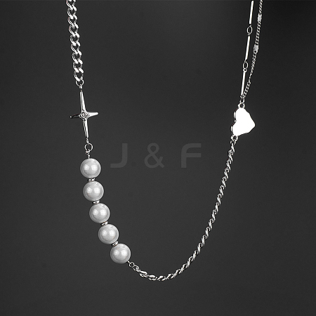 Stylish Stainless Steel Chain Pearl Necklace for Daily Unisex Wear JK3041-1