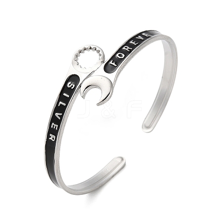 304 Stainless Steel Enamel Spanner Shaped Open Cuff Bangles for Women LS-BJEW-M316-06P-1