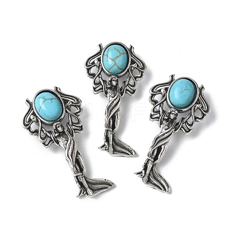 Angel Brass Synthetic Turquoise Pendants KK-D361-02AS-13-1